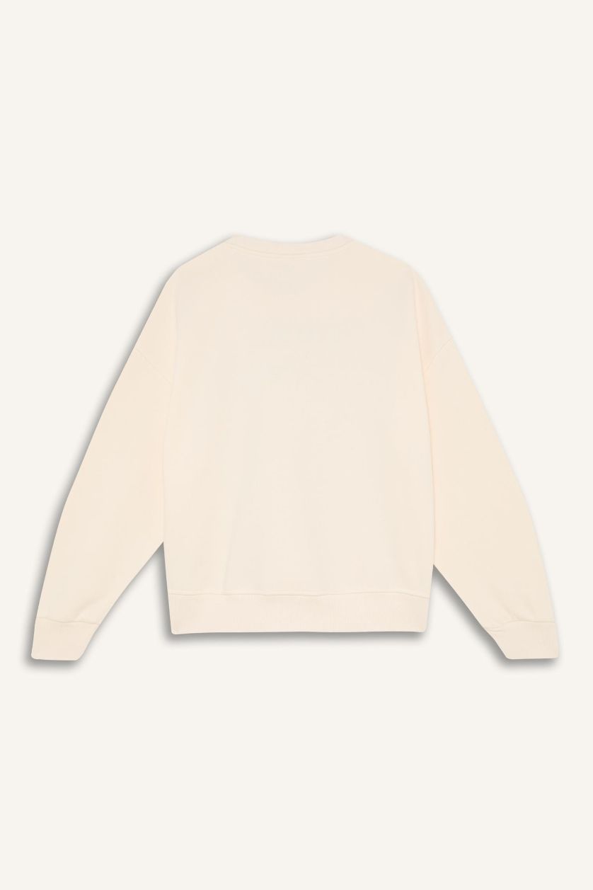 GIRLS & TEENS Ecru Girl Oversize Crew Neck Printed Sweatshirt