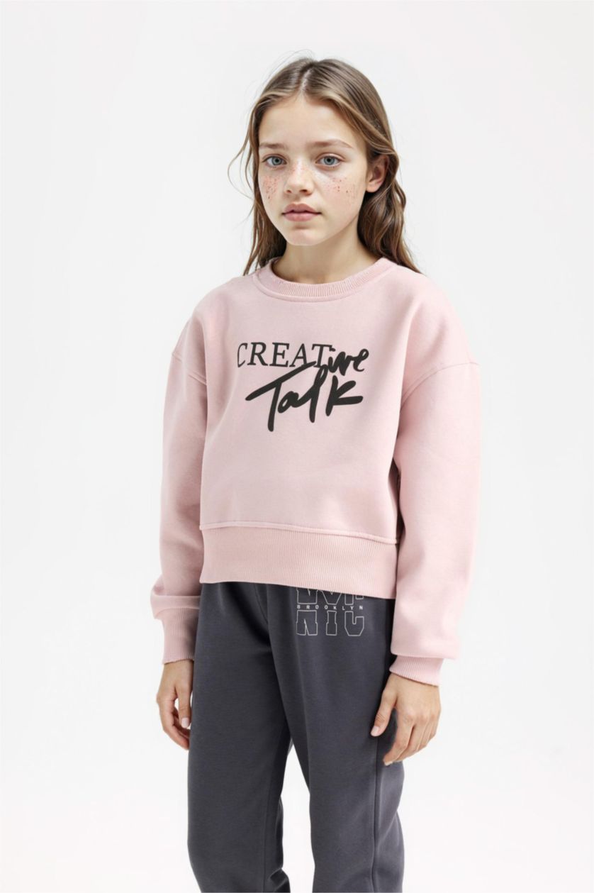 FILLES Violet Sweat-shirt à col rond avec imprimé Coupe Relax pour fille