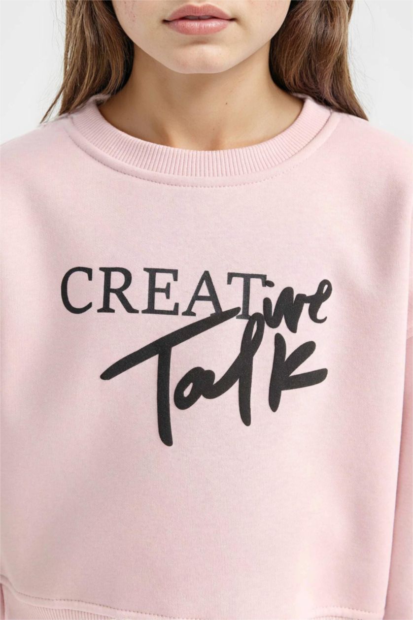 FILLES Violet Sweat-shirt à col rond avec imprimé Coupe Relax pour fille