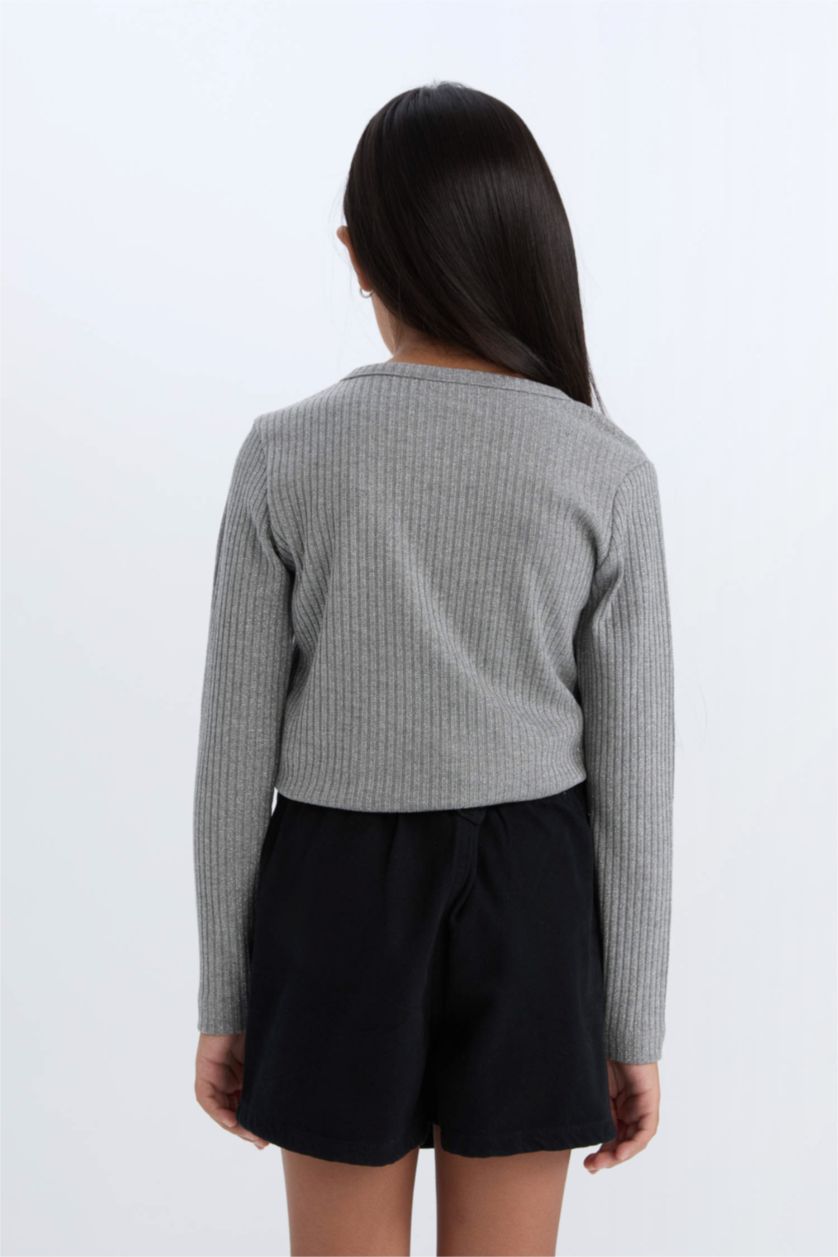 GIRLS & TEENS Grey Girl Slim Fit Crew Neck Camisole Long Sleeve T-Shirt