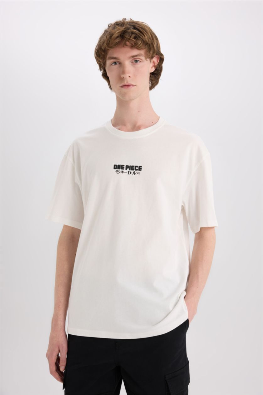 MAN Ecru One Piece Boxy Fit Crew Neck Back Printed T-Shirt