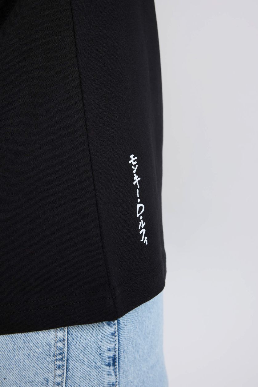 Erkek Siyah %100 Pamuk One Piece Boxy Fit Bisiklet Yaka Sırt Baskılı Kısa Kollu Tişört