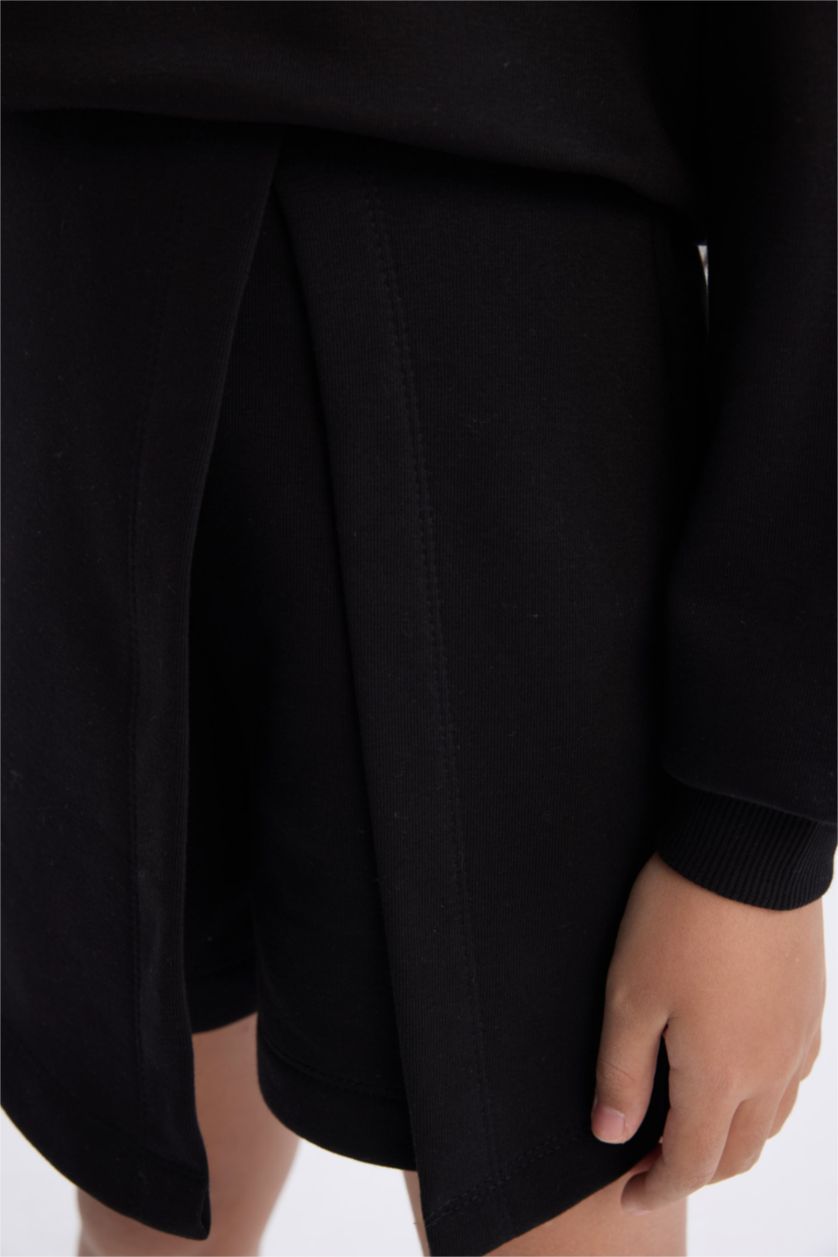 FILLES Noir Ensemble Sweatshirt à manches longues imprimé et jupe-short