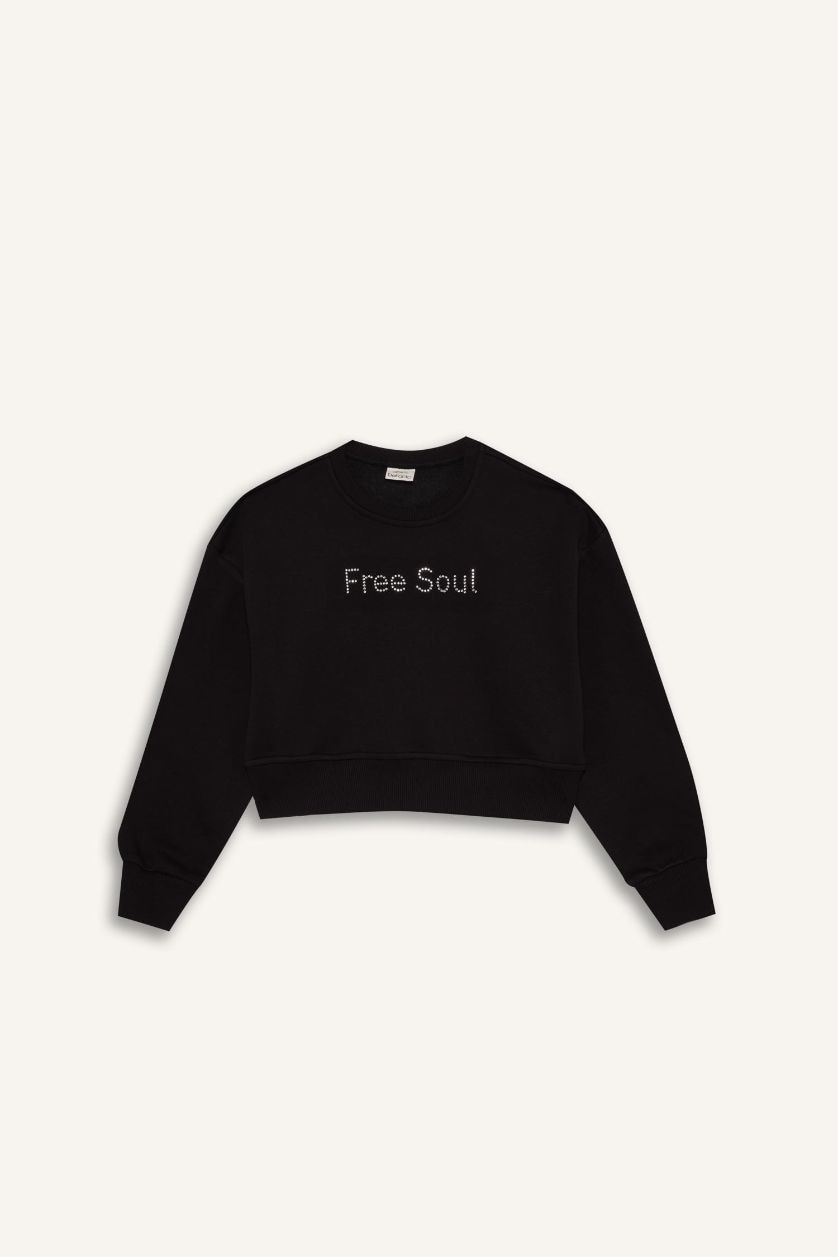 FILLES Noir Ensemble Sweatshirt à manches longues imprimé et jupe-short