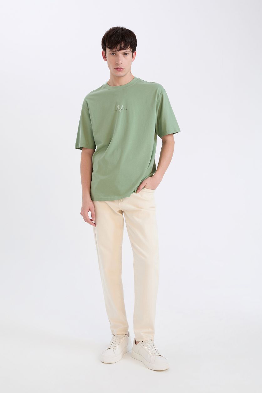 رجالي أخضر فاتح تيشيرت قطن أوفر سايز مطبوع برقبة مستديرة من فايكنج فالهالا