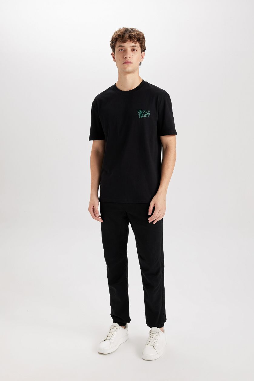 MAN Black Regular Fit Crew Neck Rick and Morty Printed T-Shirt