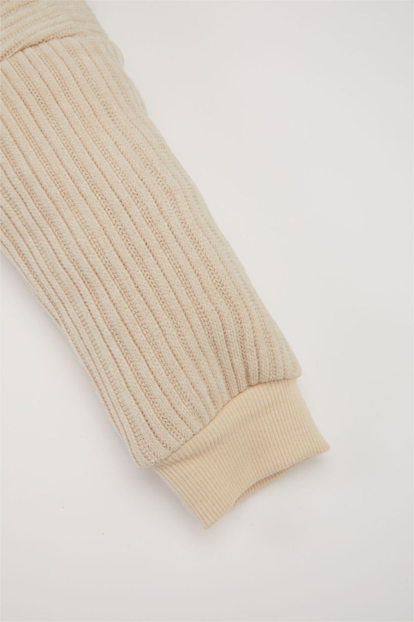 Kız Bebek Taş Kız Bebek 2'li Takım Fitilli Kadife Baskılı Sweatshirt Geniş Bol Paça Alt