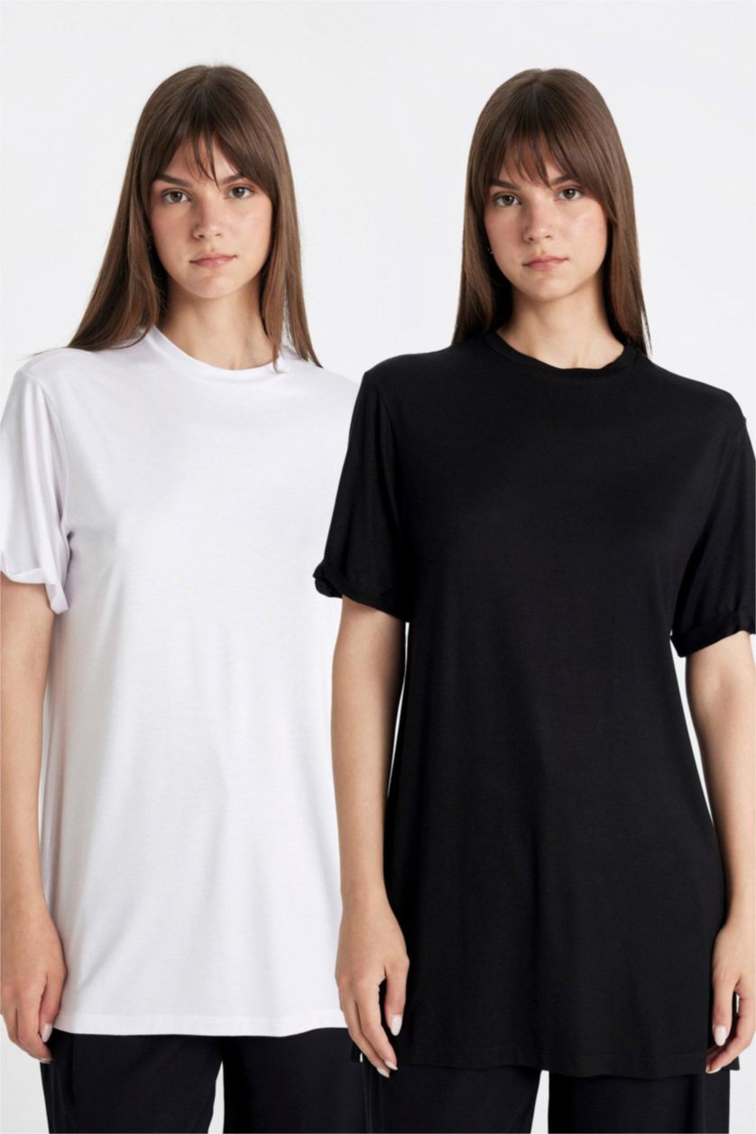 WOMAN Black Regular Fit Short Sleeve 2 Pack T-Shirt Tunic
