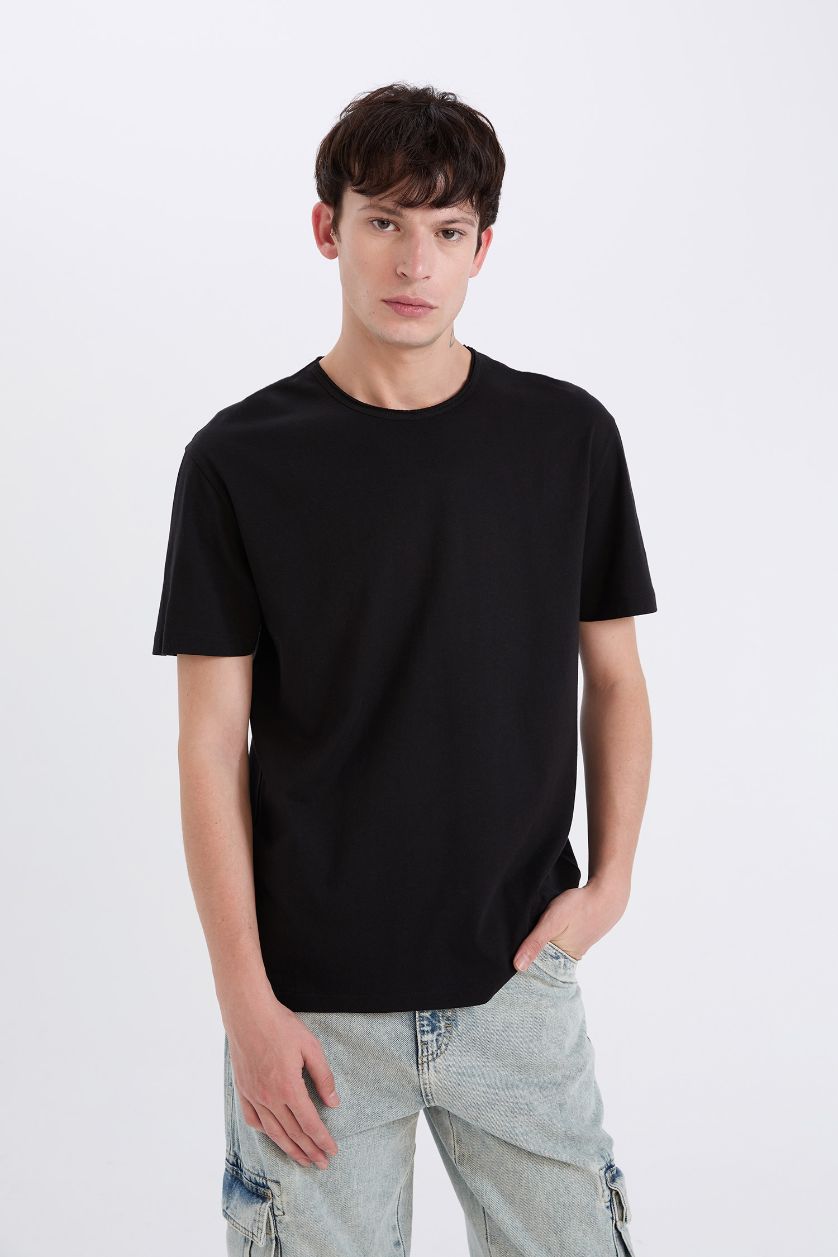 MAN Black Regular Fit Crew Neck Heavy Fabric T-Shirt