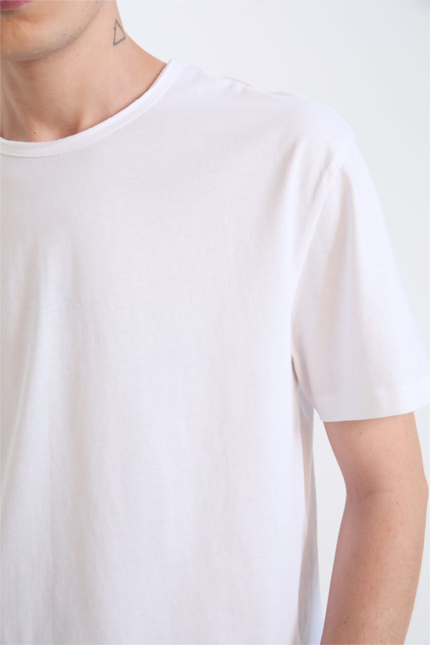 رجالي أبيض تيشيرت نص كم تقيل قصة عادية برقبة مستديرة