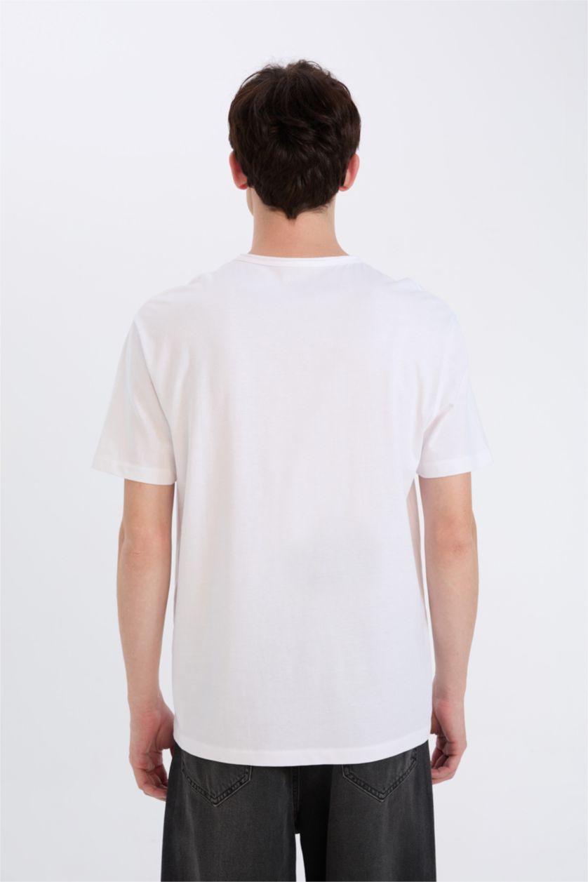 رجالي أبيض تيشيرت نص كم تقيل قصة عادية برقبة مستديرة