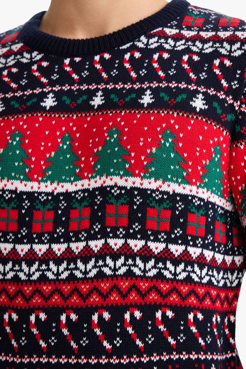 رجالي أحمر بلوفر تريكو قصة عادية برقبة مستديرة