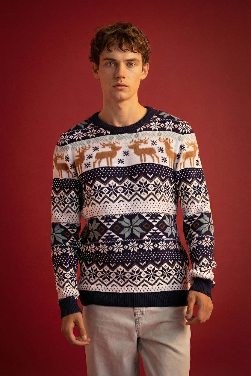 Regular fit knitted pullover with a round neck