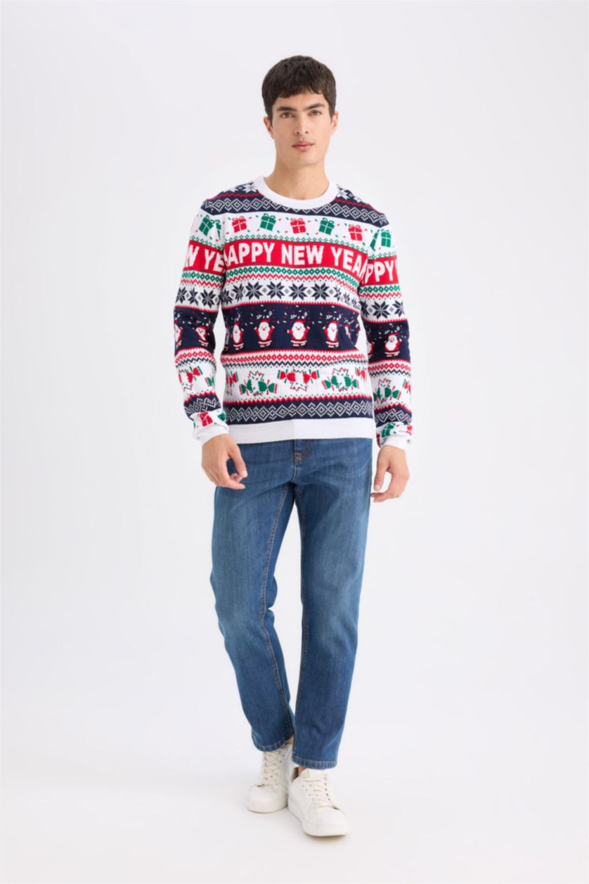 MAN NAVY Standard Fit Christmas Themed Crew Neck Knitted Pullover