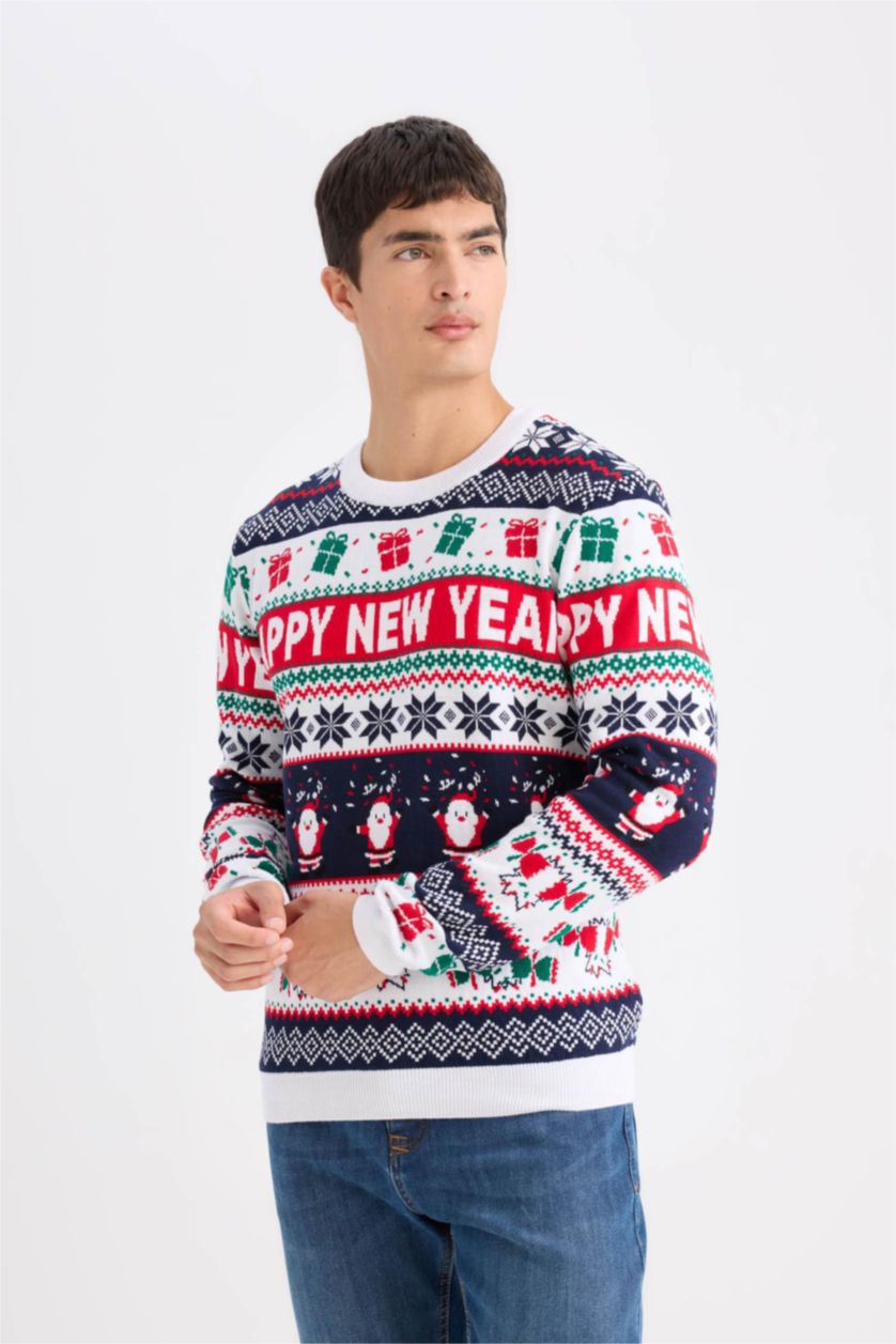MAN NAVY Standard Fit Christmas Themed Crew Neck Knitted Pullover