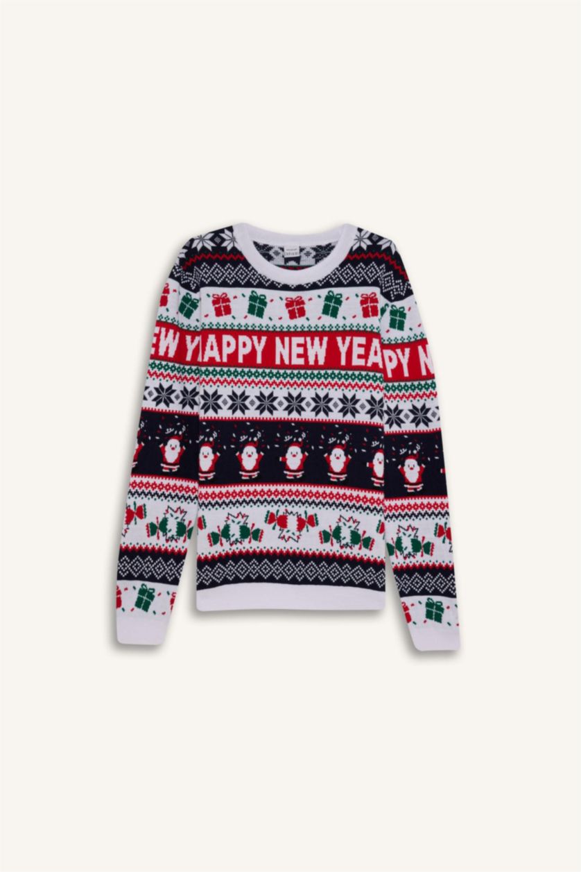 MAN NAVY Standard Fit Christmas Themed Crew Neck Knitted Pullover