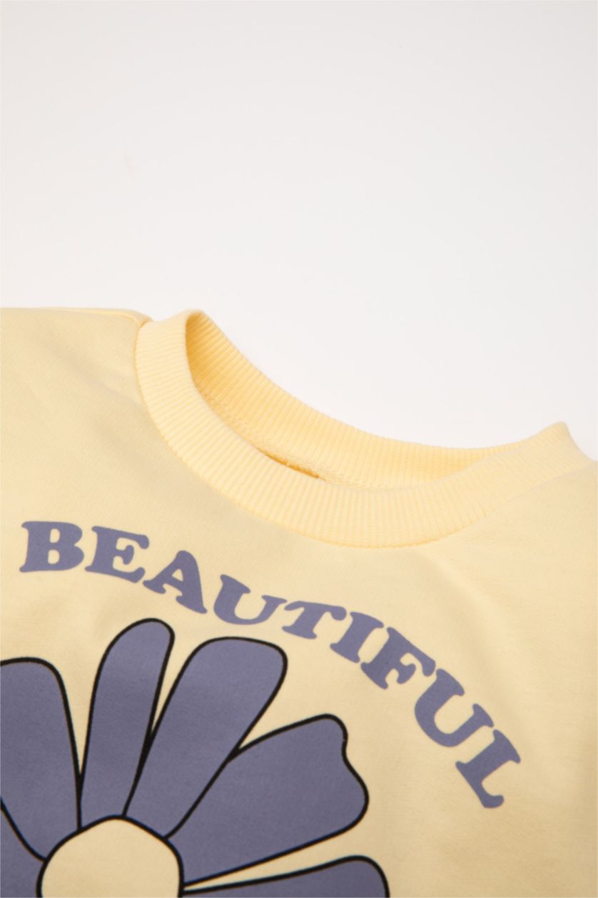 Kız Bebek Sarı Kız Bebek 2'li Takım Çiçekli Sweatshirt Tayt 