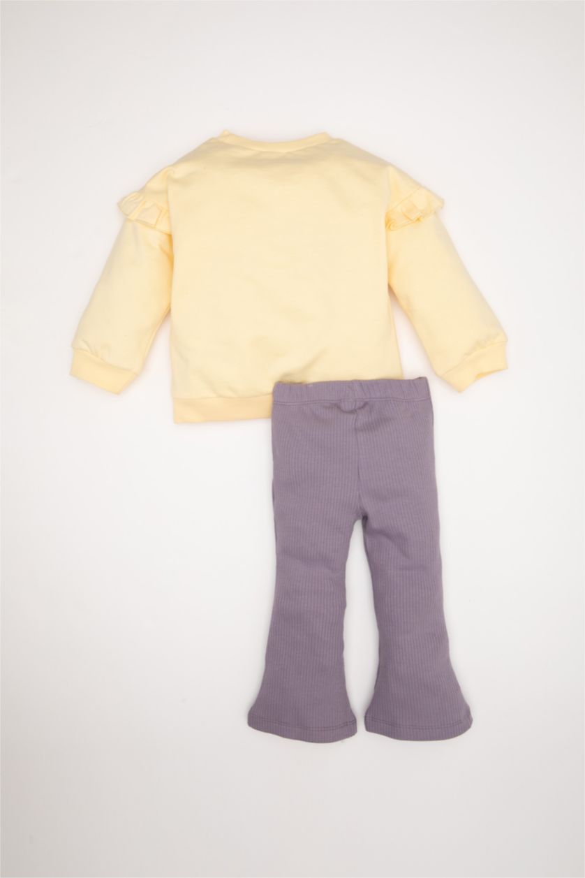 Kız Bebek Sarı Kız Bebek 2'li Takım Çiçekli Sweatshirt Tayt 