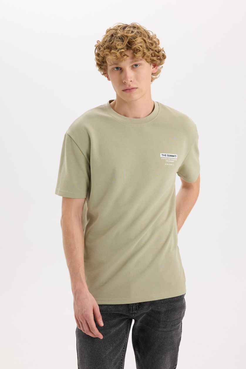 MAN Light Khaki Regular Fit Crew Neck Printed Short Sleeve T-Shirt