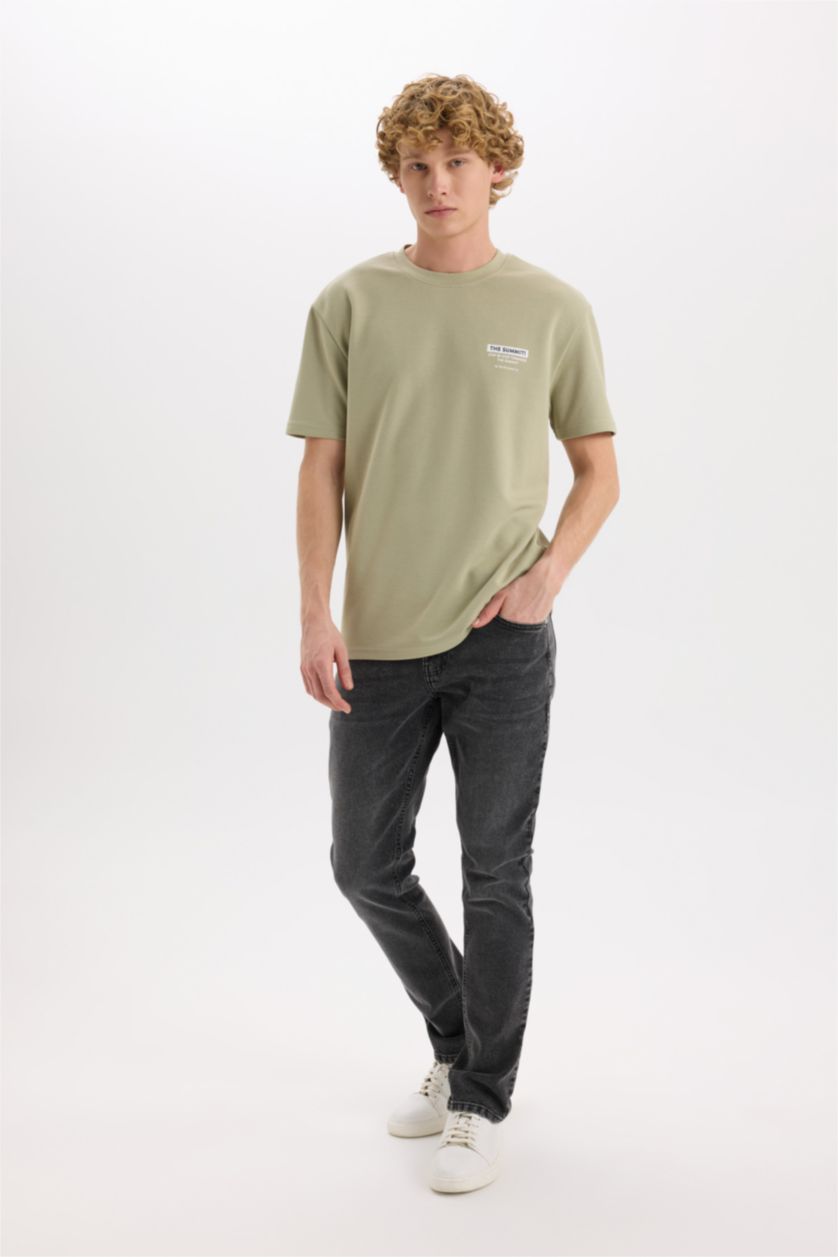 MAN Light Khaki Regular Fit Crew Neck Printed Short Sleeve T-Shirt