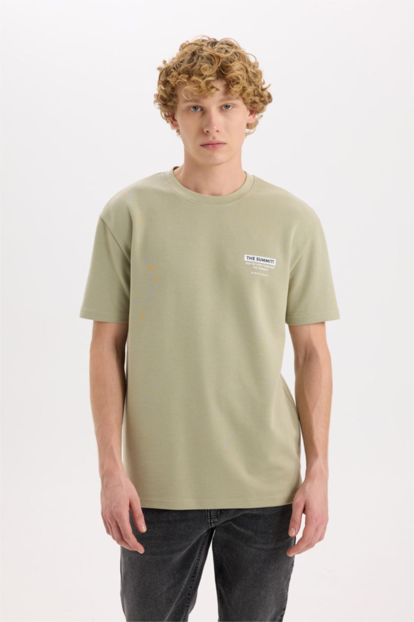 MAN Light Khaki Regular Fit Crew Neck Printed Short Sleeve T-Shirt