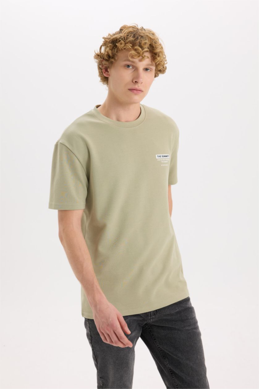 MAN Light Khaki Regular Fit Crew Neck Printed Short Sleeve T-Shirt