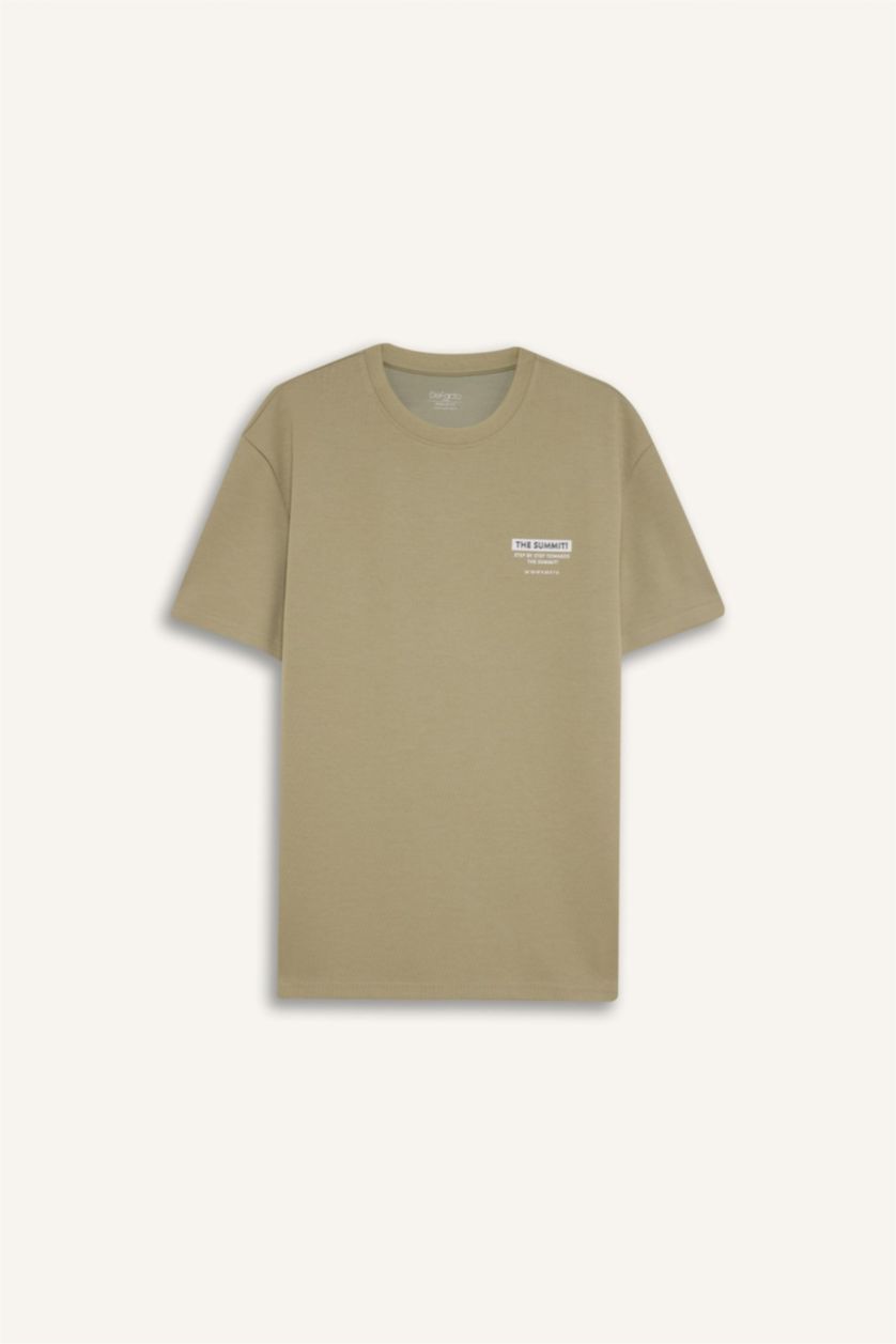 MAN Light Khaki Regular Fit Crew Neck Printed Short Sleeve T-Shirt