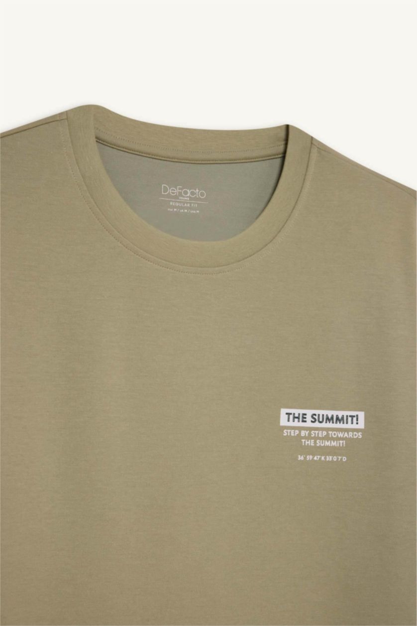 MAN Light Khaki Regular Fit Crew Neck Printed Short Sleeve T-Shirt