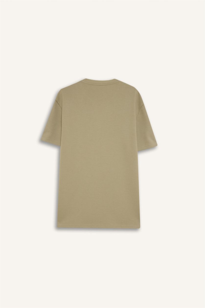 MAN Light Khaki Regular Fit Crew Neck Printed Short Sleeve T-Shirt