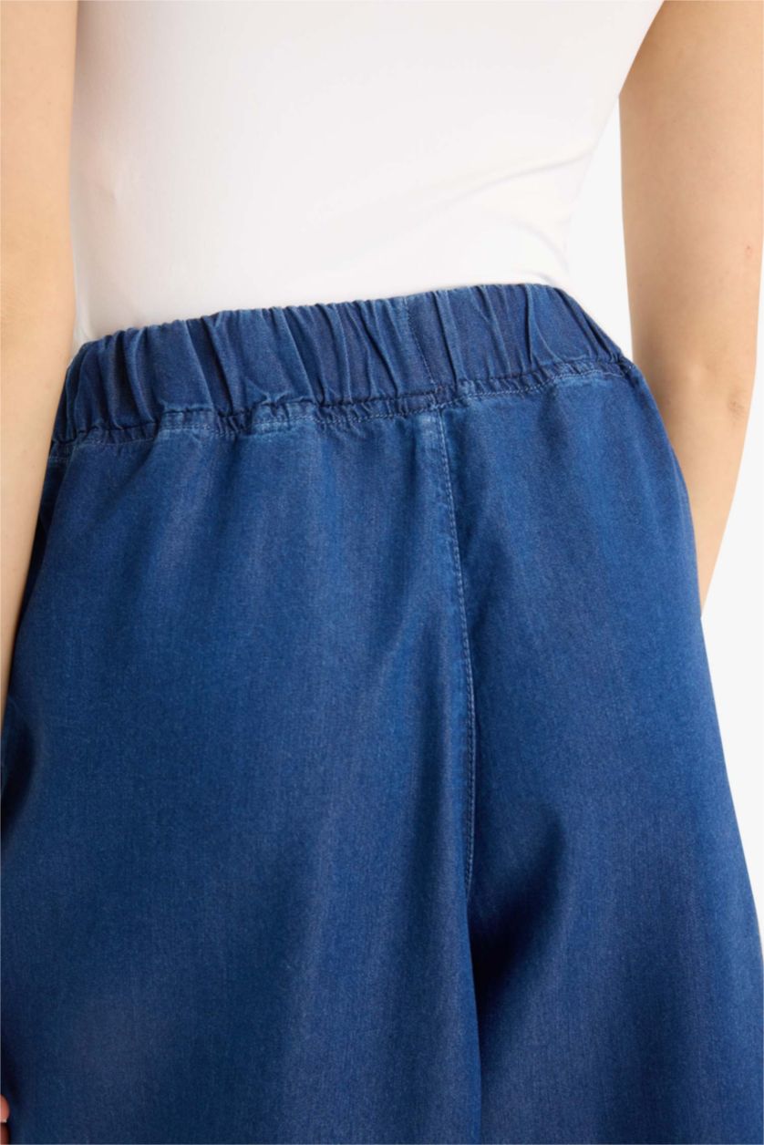 حريمي أزرق غامق بنطلون كابري بخصر عالي