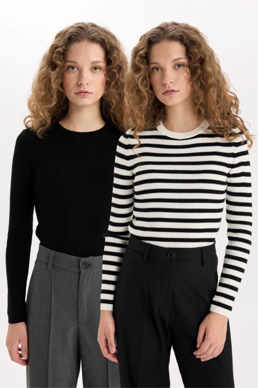 Kadın Siyah Fıtted Ribana Kazak