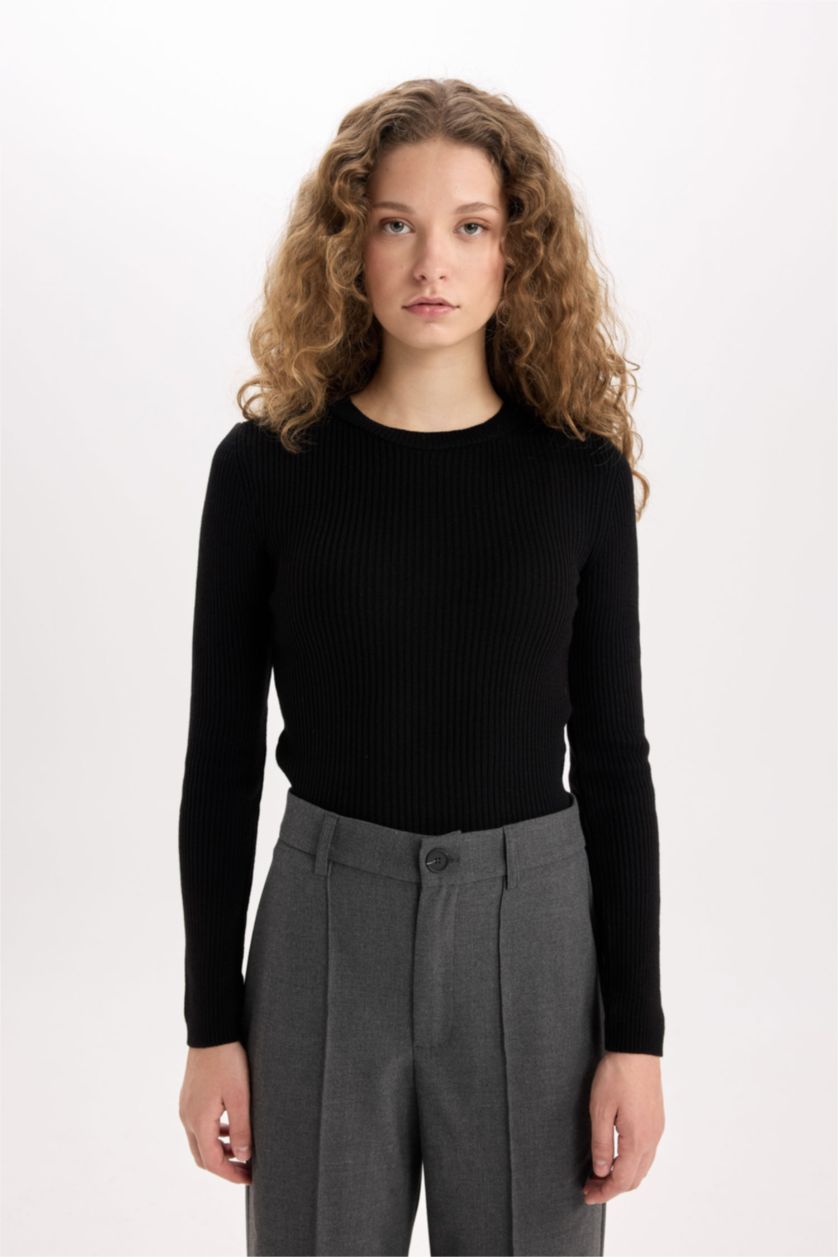 Kadın Siyah Fıtted Ribana Kazak