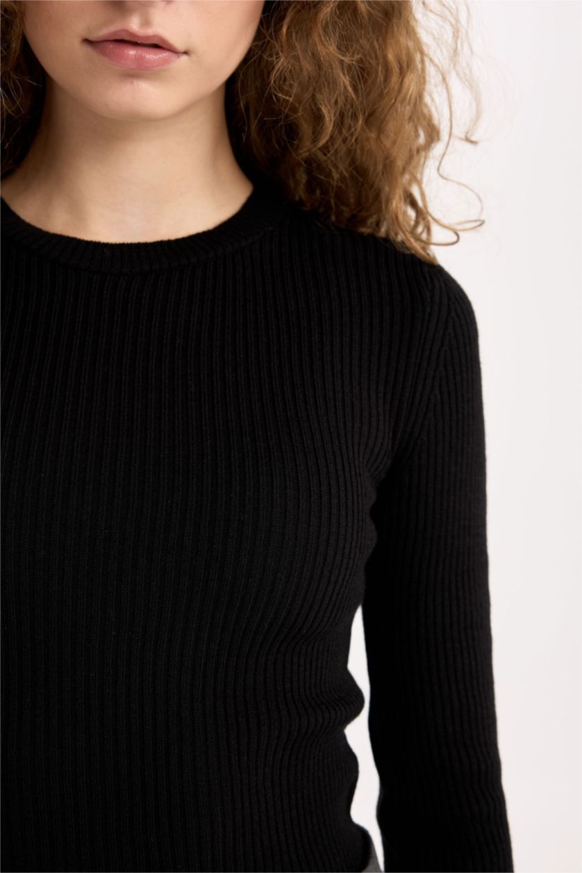 Kadın Siyah Fıtted Ribana Kazak