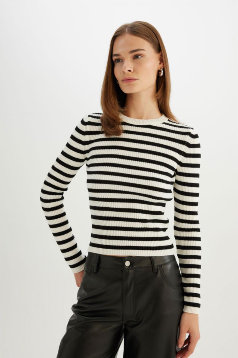 Kadın Ekru Fıtted Ribana Kazak