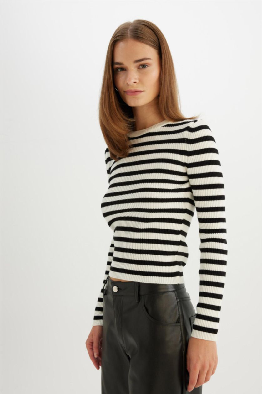 Kadın Ekru Fıtted Ribana Kazak