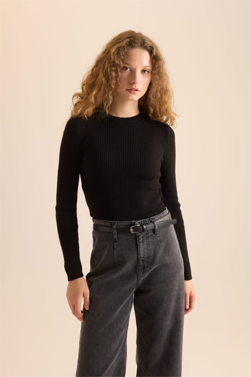 Kadın Ekru Fıtted Ribana Kazak