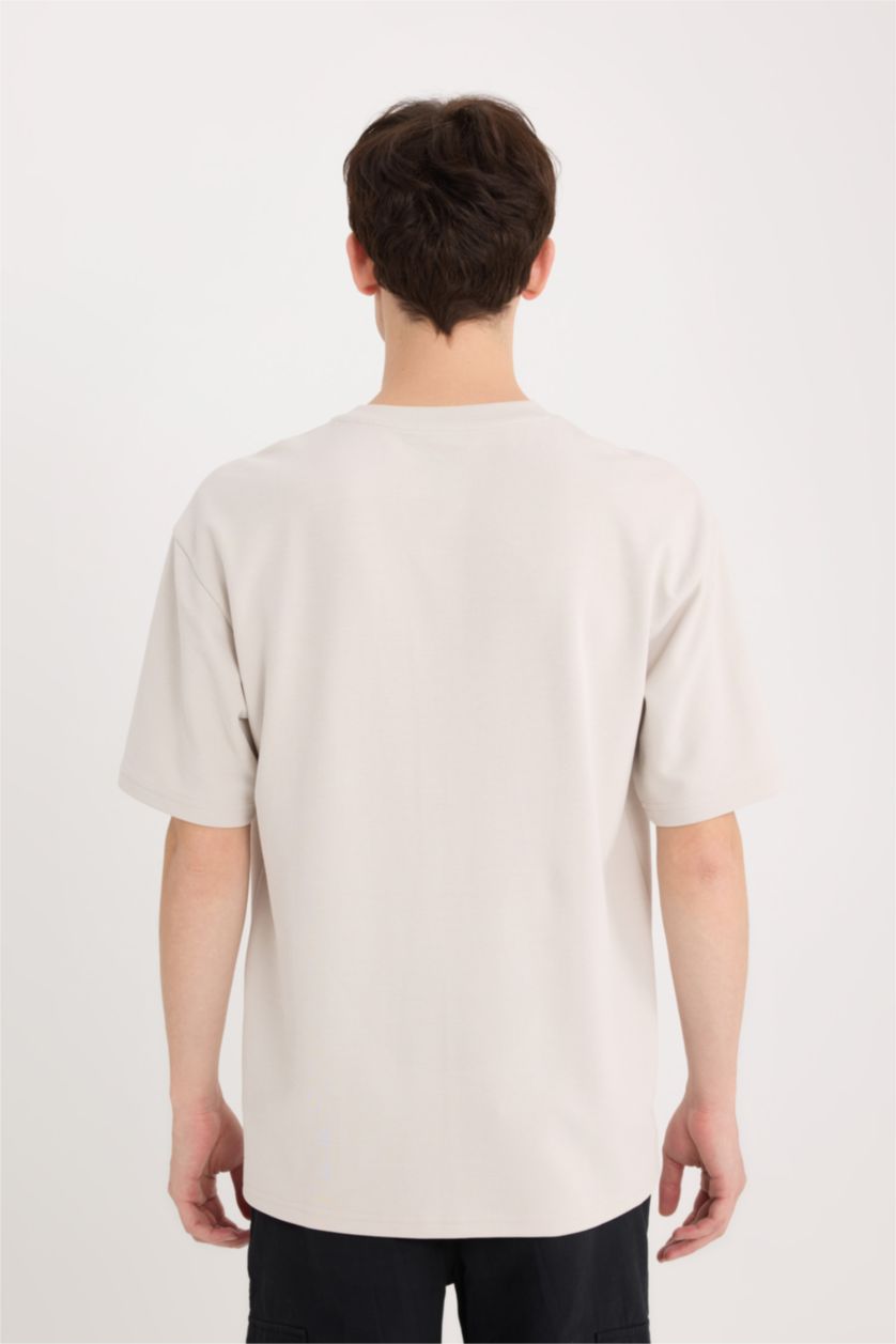 Erkek Taş Boxy Fit Bisiklet Yaka Ütü Gerektirmeyen Nefes Alabilen Baskılı Kısa Kollu Ağır Kumaş Tişört