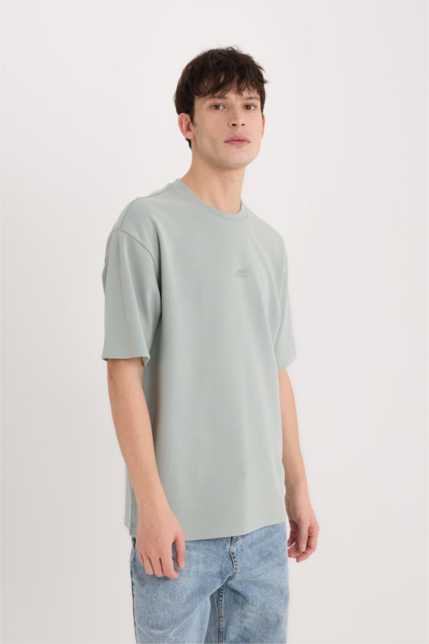 رجالي رمادي فاتح تيشيرت نص كم تقيل اوفر سايز مطبوع