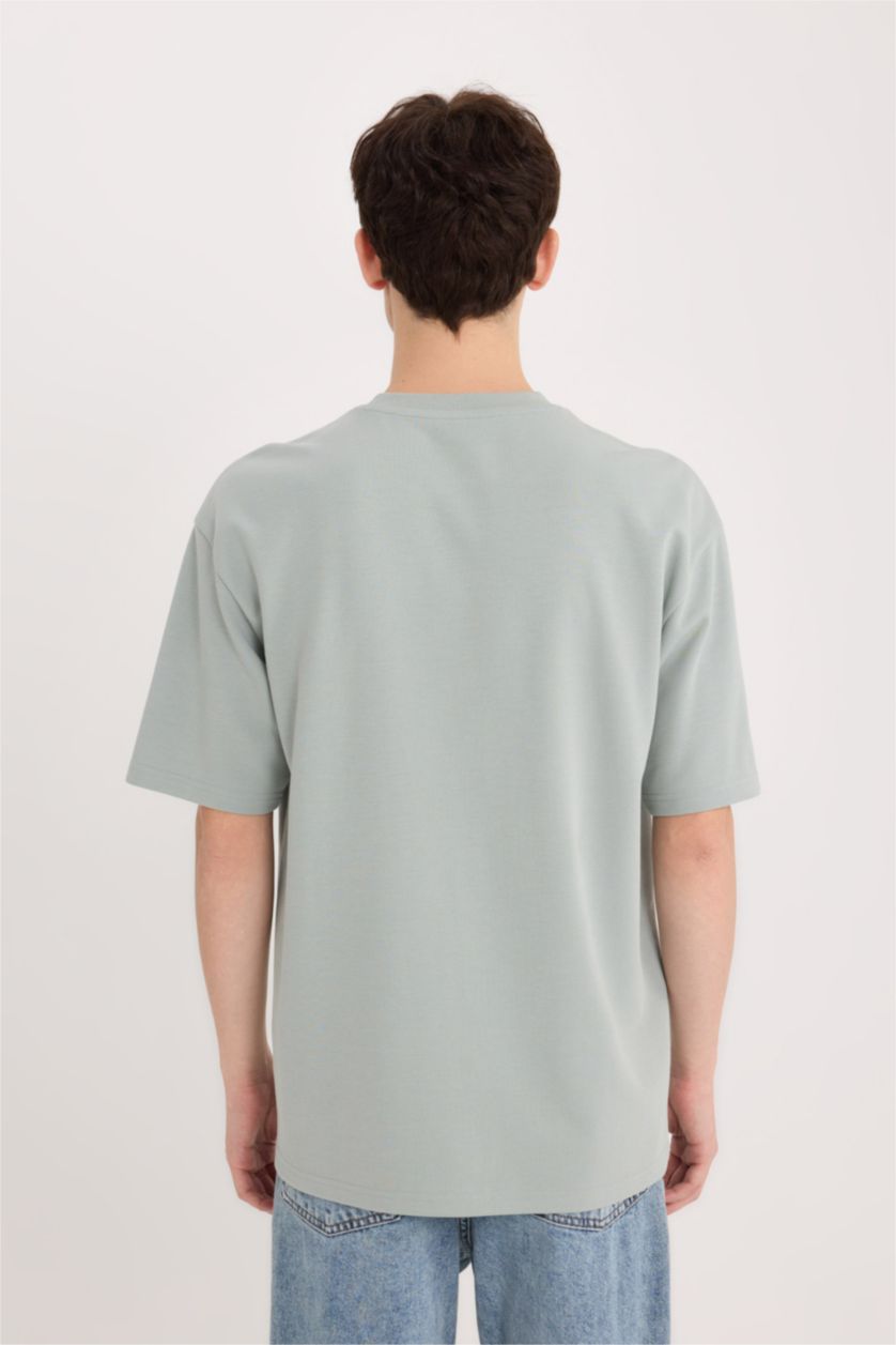 رجالي رمادي فاتح تيشيرت نص كم تقيل اوفر سايز مطبوع