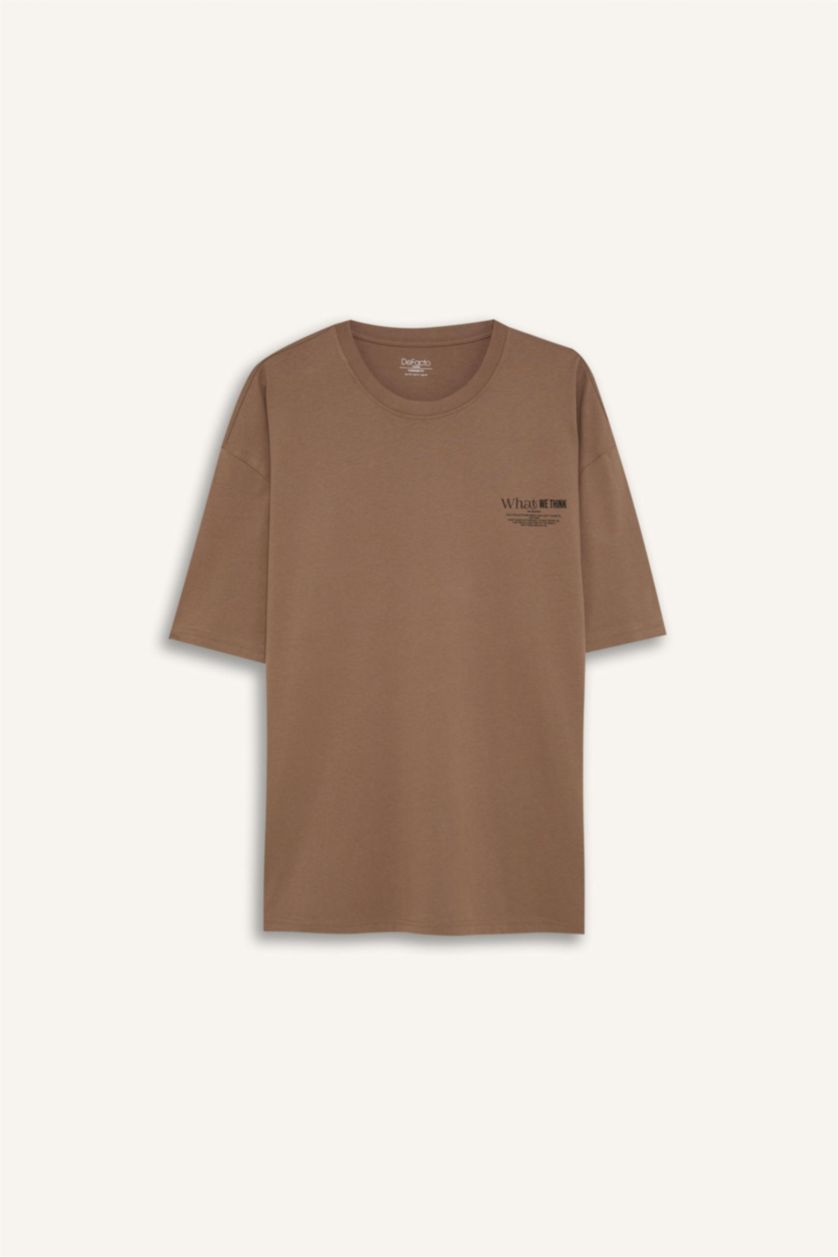 MAN Light Brown Oversize Crew Neck Printed Short Sleeve T-Shirt