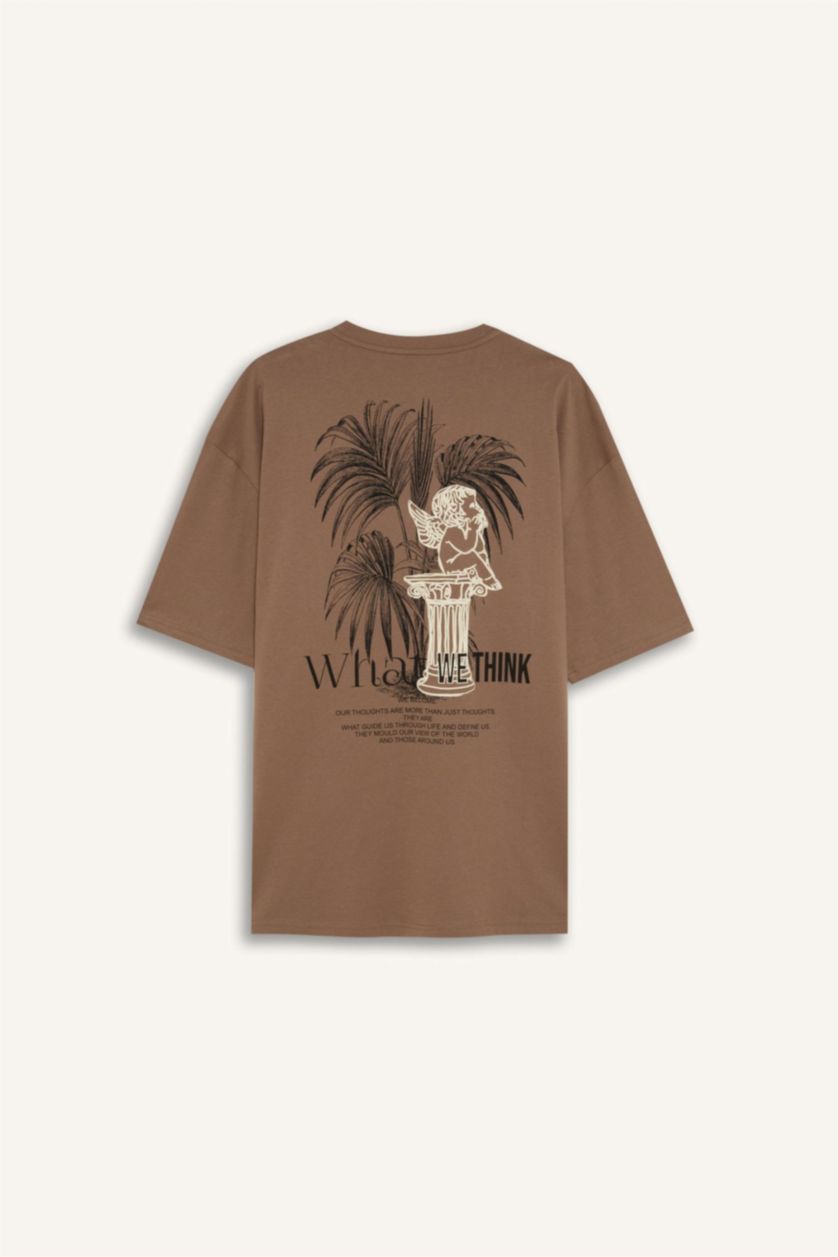 MAN Light Brown Oversize Crew Neck Printed Short Sleeve T-Shirt