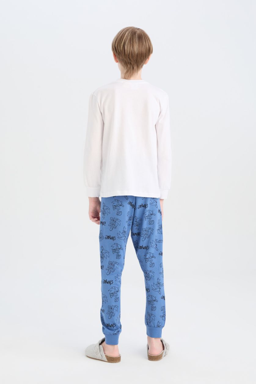 Erkek Çocuk - Genç Erkek Beyaz Pijama Takımı Sonic the Hedgehog Uzun Kollu Tişört Uzun Alt Erkek Çocuk