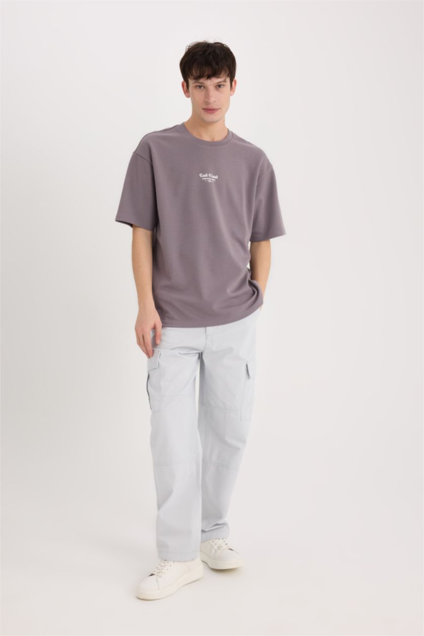 Erkek Mor Boxy Fıt Kısa Kollu Tişört