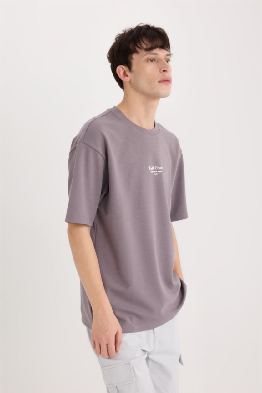 Erkek Mor Boxy Fıt Kısa Kollu Tişört