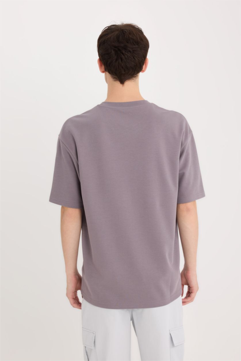 Erkek Mor Boxy Fıt Kısa Kollu Tişört