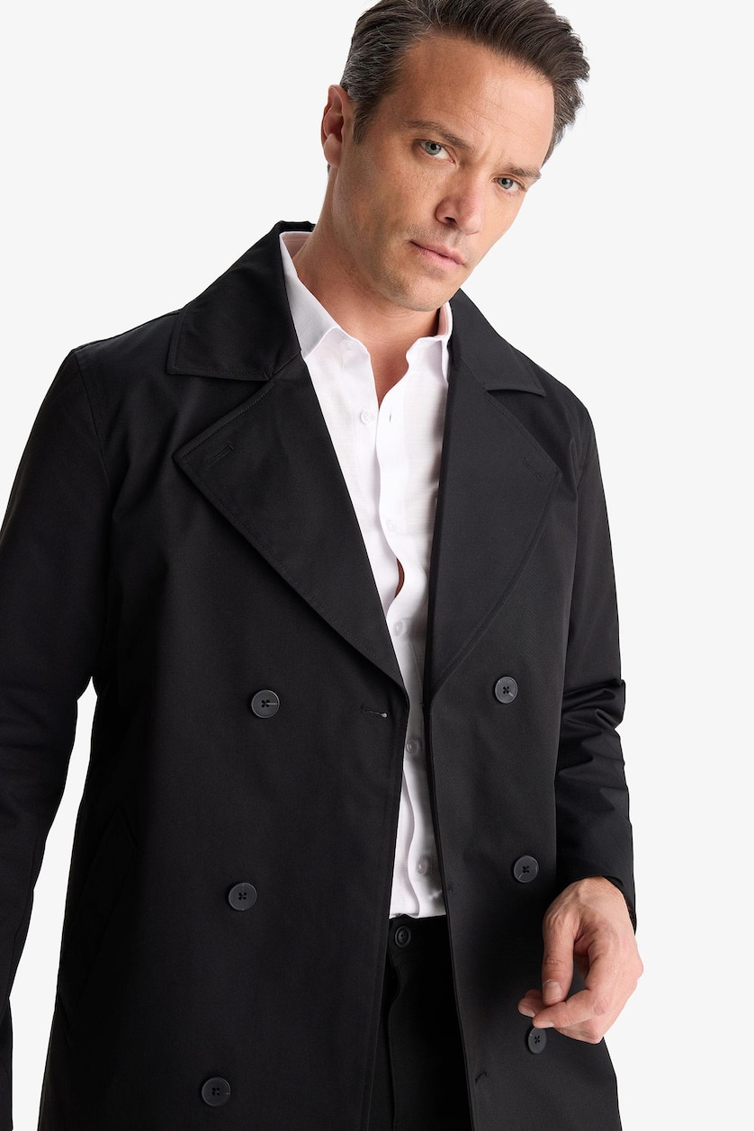 Erkek Siyah Slim Fit Ultra Hafif Mevsimlik Trençkot