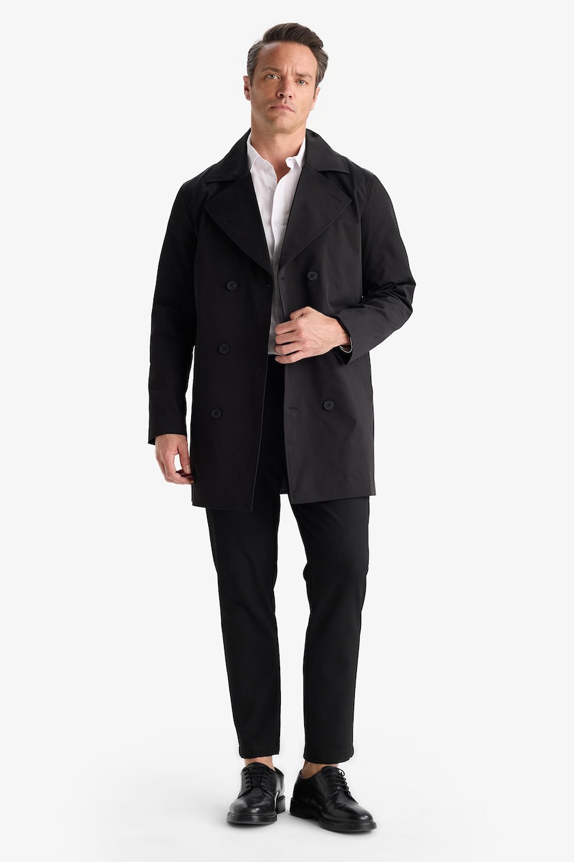 Erkek Siyah Slim Fit Ultra Hafif Mevsimlik Trençkot