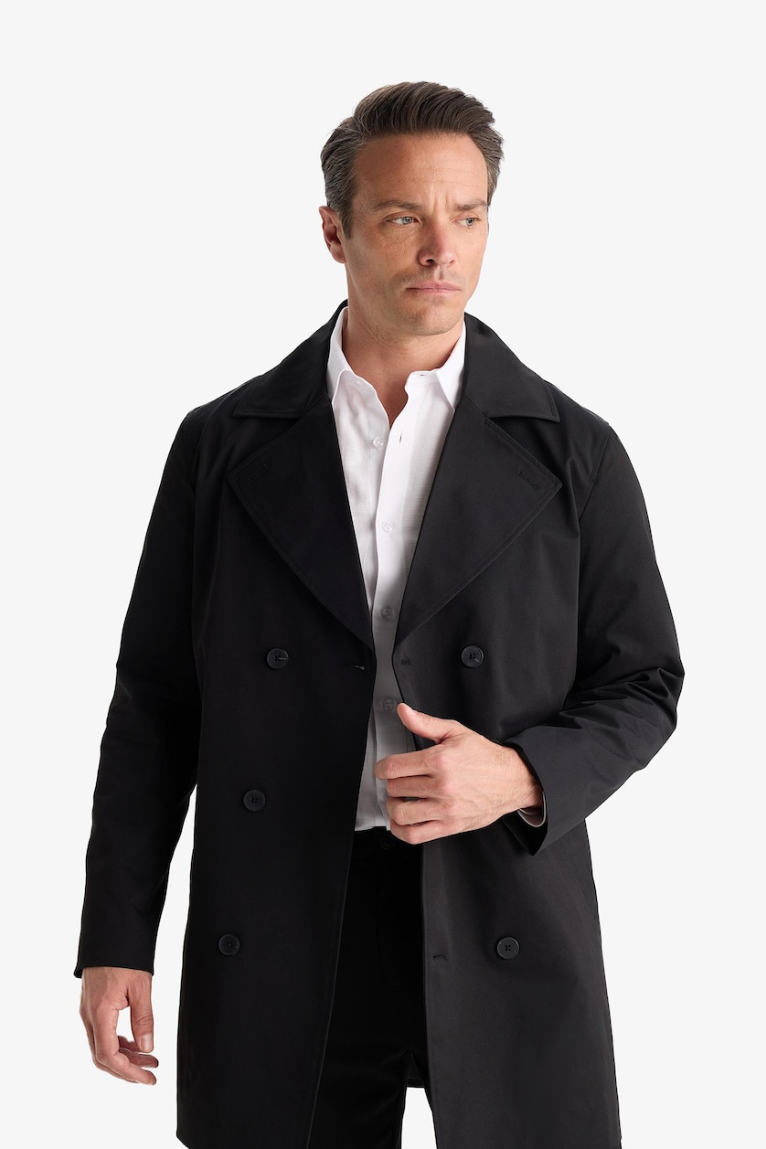 Erkek Siyah Slim Fit Ultra Hafif Mevsimlik Trençkot