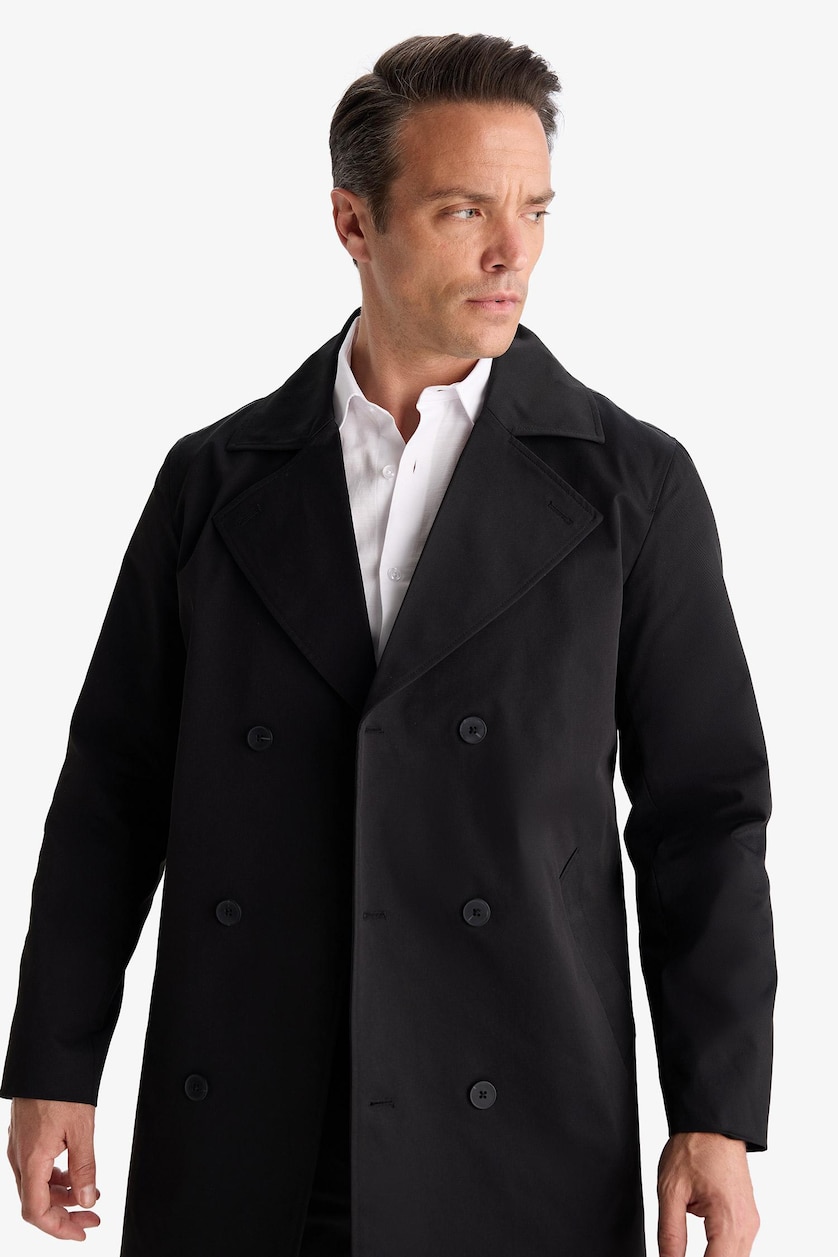 Erkek Siyah Slim Fit Ultra Hafif Mevsimlik Trençkot