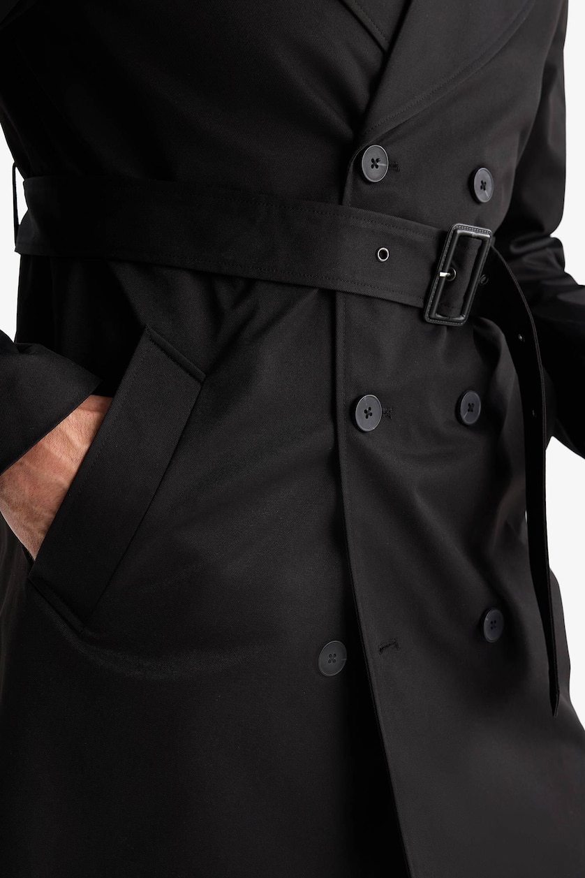 Erkek Siyah Slim Fit Ultra Hafif Mevsimlik Trençkot